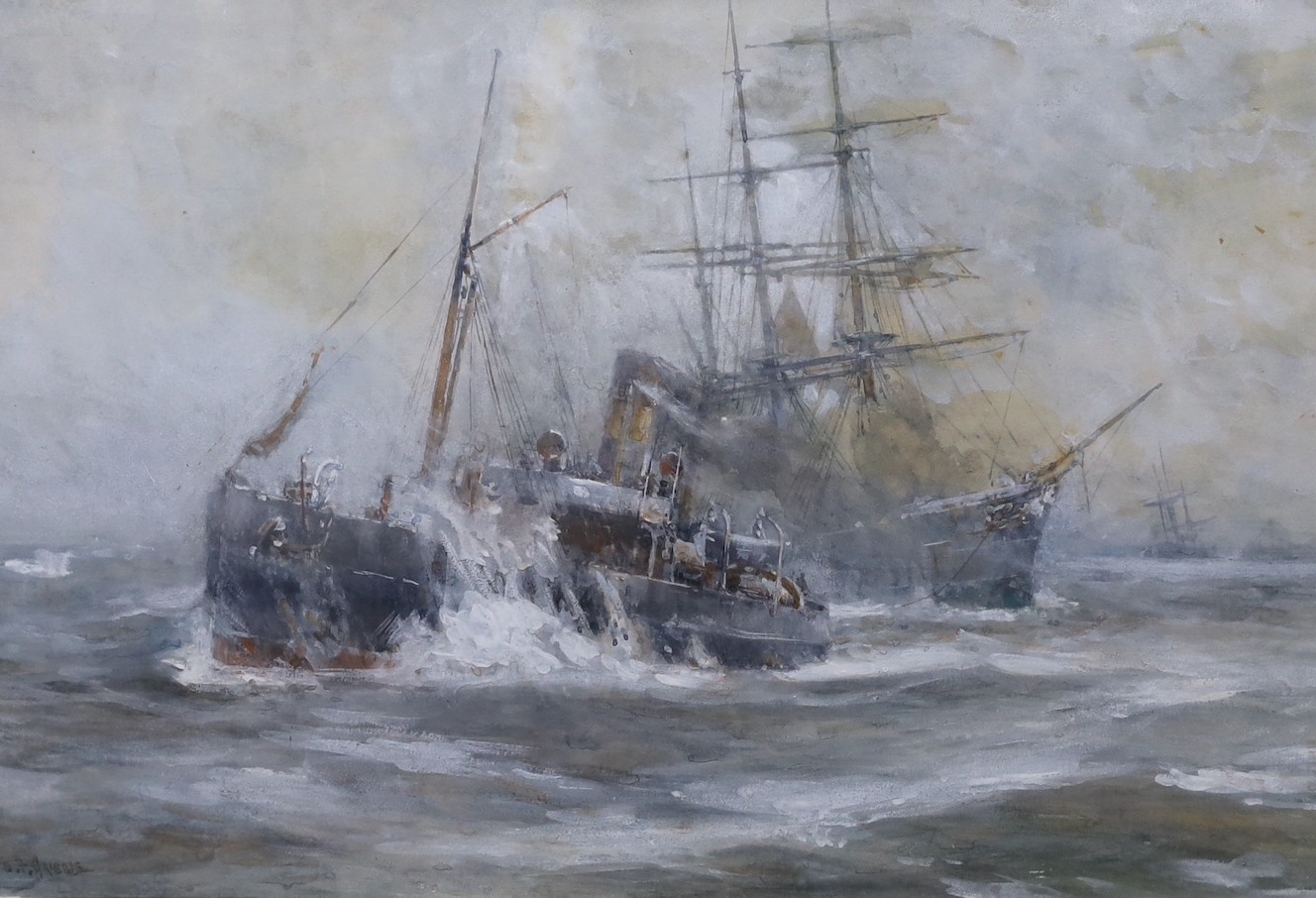 Bernard F. Gribble (1873-1962), watercolour, Tug boat and sailing ship, signed, 34 x 49cm